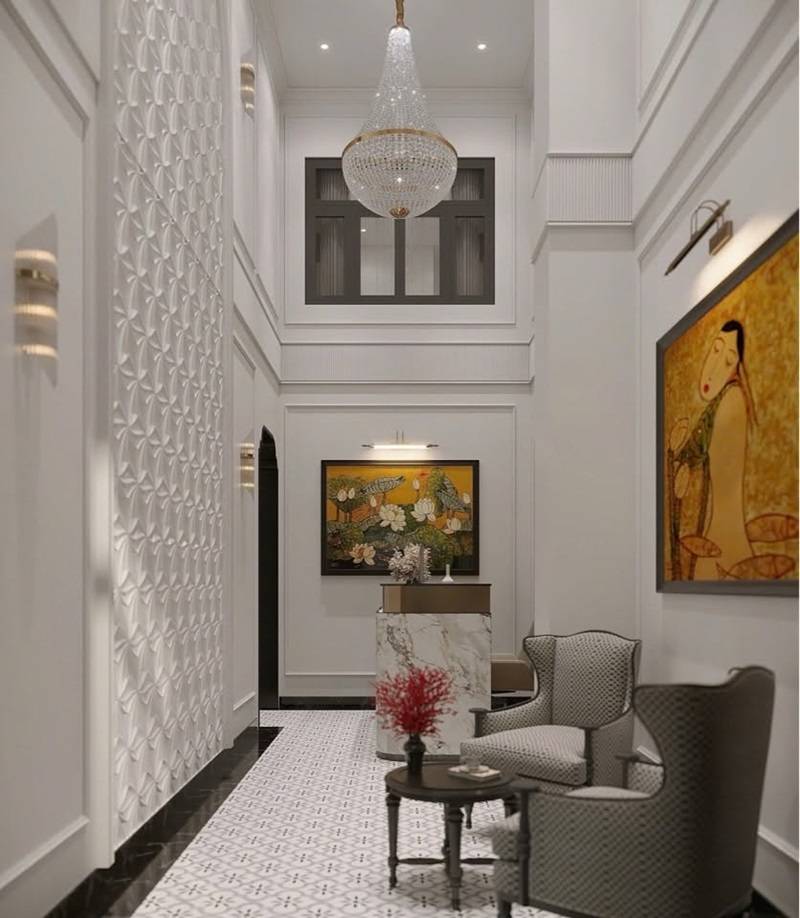 Thiết Kế khu lễ tân Chung Cư 5 Tầng Indochine| Tinh Tế & Tiện Nghi